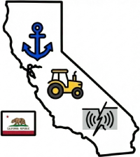 A regional appraisal map of California illustrating key equipment value drivers including Bay Area maritime port demand, Central Valley agriculture, and Southern California seismic construction requirements.