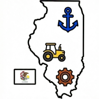 A regional appraisal map of Illinois illustrating key equipment value drivers including the Great Lakes maritime hub, Central Illinois agricultural demand, and the industrial manufacturing corridor.