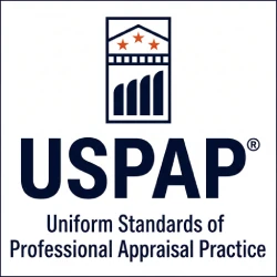 Official Uniform Standards of Professional Appraisal Practice (USPAP) logo, representing compliant appraisal reports for SBA lenders, courts, and insurance carriers.