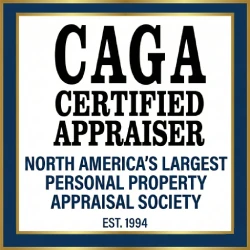 Certified Appraisers Guild of America (CAGA) badge for Rhett Crites, signifying professional certification in heavy equipment and personal property appraisal by North America's largest appraisal society.